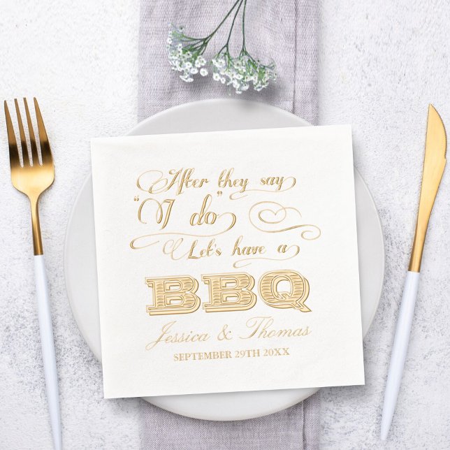 After They Say I Do Lets Have A BBQ! Foil Napkins (Creator Uploaded)