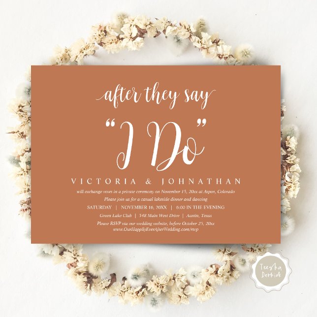 After They Say I DO, Wedding Elopement Dinner Invi Invitation (After They Say I DO, Wedding Elopement Dinner Invitation Card, PDF, Modern Rustic, in Copper Rust)