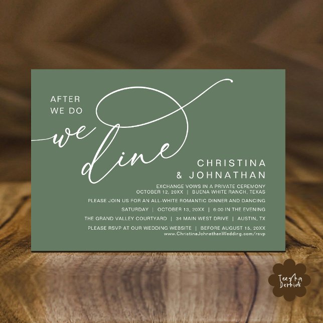 After We Do, We Dine, Romantic Wedding Dinner Invitation (After We Do We Dine Romantic Wedding Dinner Party Invitation Card Modern Boho PDF Rustic Sage Green)
