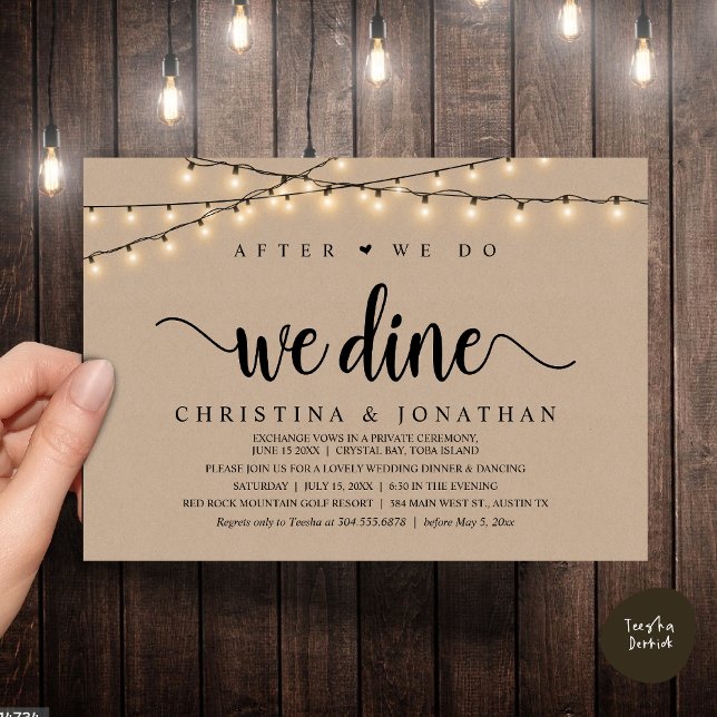 After We Do, We Dine, Rustic Wedding Dinner Invitation (After We Do, We Dine, Rustic Wedding Dinner Invitation Card, PDF, String Lights Brown Kraft)