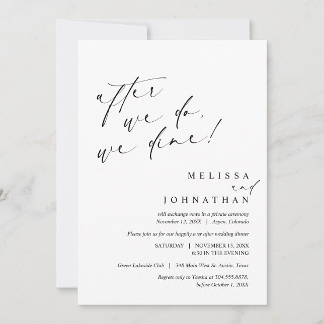 After we do, we dine, Wedding Elopement Dinner Invitation (Front)