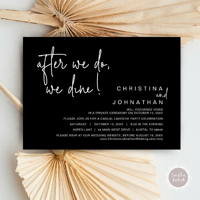 After We Do, We Dine, Wedding Elopement Dinner Invitation (After We Do, We Dine, Wedding Elopement Dinner Invitation Card, PDF, Handwriting, Elegant Black)