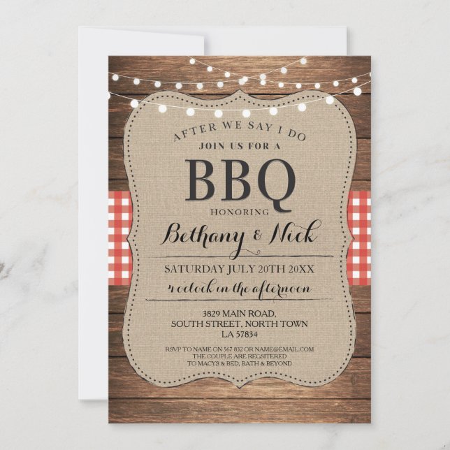 After We Say I Do BBQ Rustic Red Lights Invite (Front)