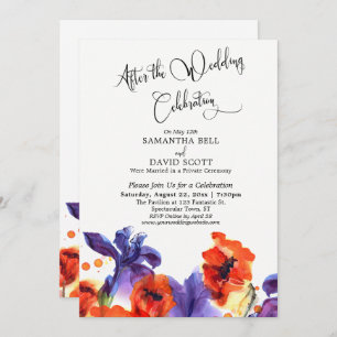 After Wedding Celebration Red Poppies Purple Iris Invitation