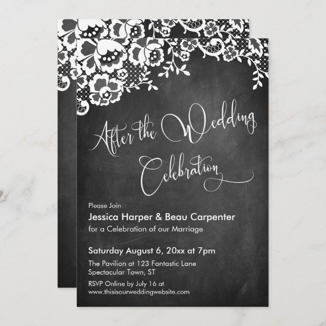 After Wedding Celebration Script Chalkboard Lace Invitation (Front/Back)