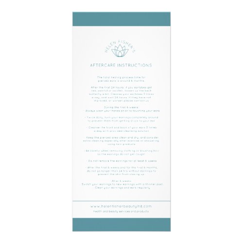 Aftercare ear piercing instructions teal rack card