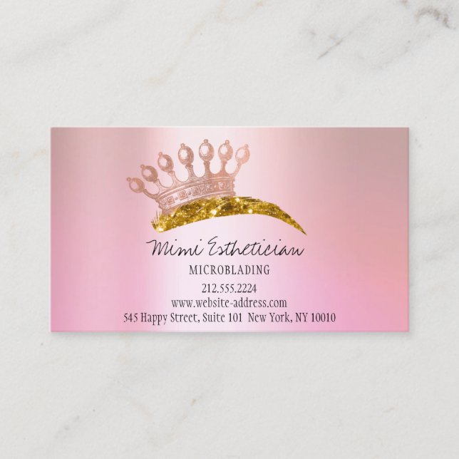 Aftercare Instruction Eyebrow Crown Rose Pink Gold Business Card (Front)