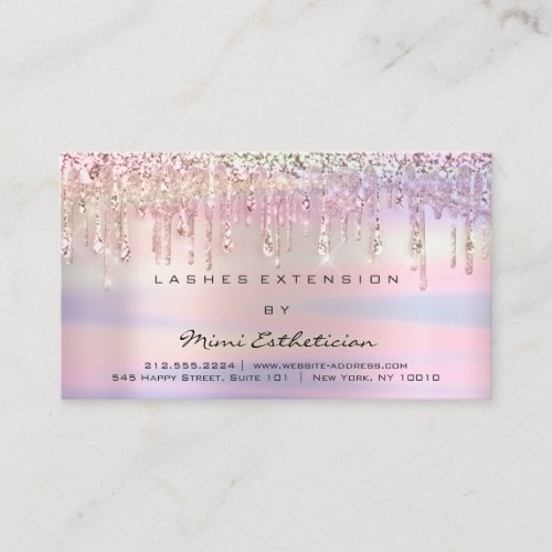 Aftercare Instruction Rose Pink Holograph Drips Business Card