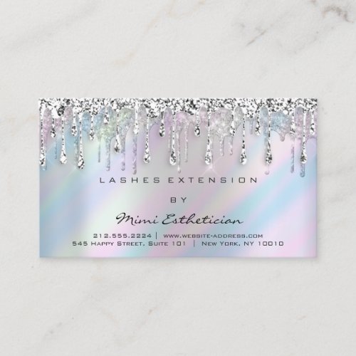 Aftercare Instruction Silver Gray Holograph Drip Business Card