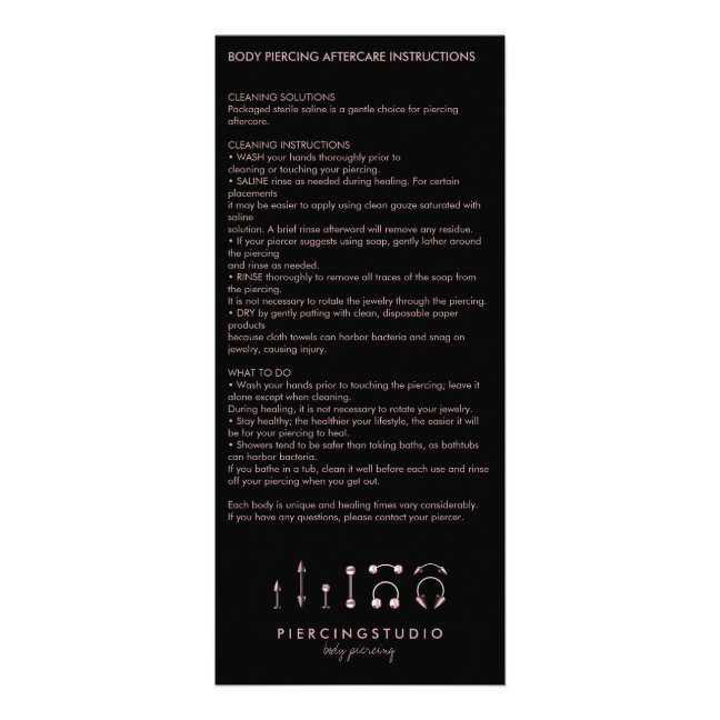 Aftercare Instructions Body Piercing Jewelry Rack Card