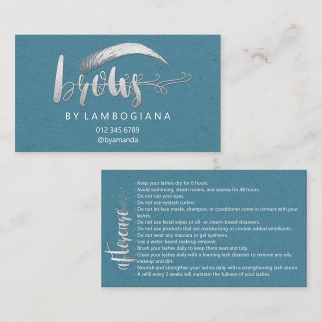 Aftercare Instructions Brow Microblading Blue Gray Business Card (Front/Back)