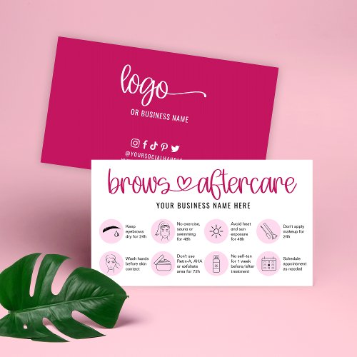 Aftercare Instructions Brow Microblading Care Pink Business Card
