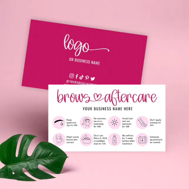 Aftercare Instructions Brow Microblading Care Pink Business Card | Zazzle