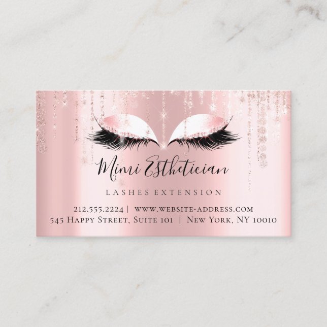 Aftercare Instructions Eyelash Rose Pink Eyes Business Card (Front)