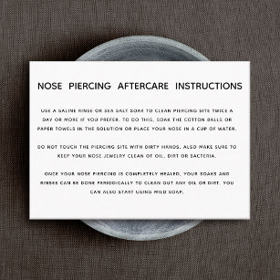 Aftercare Instructions For Nose Piercing Business  Business Card