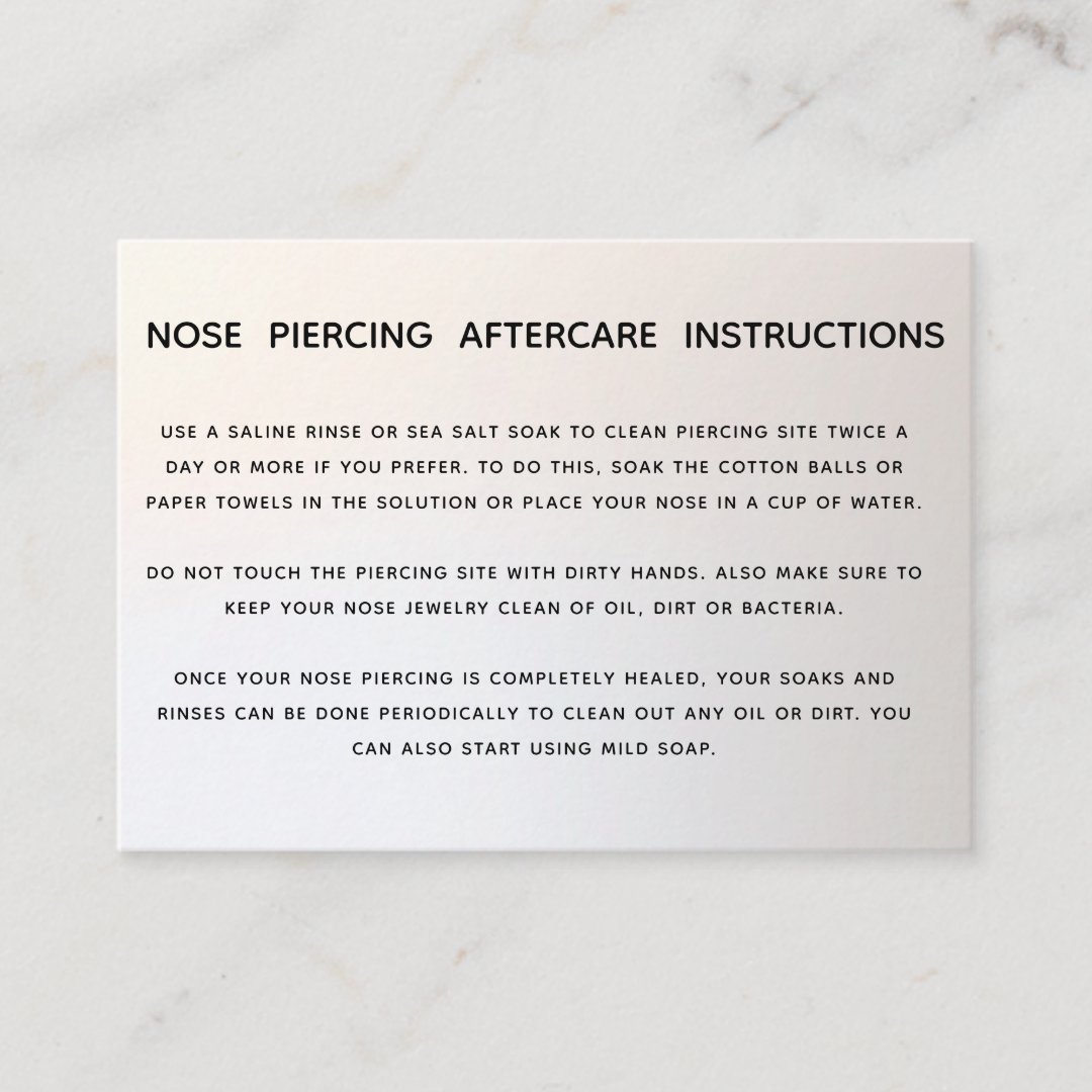Aftercare Instructions For Nose Piercing Business Card Zazzle