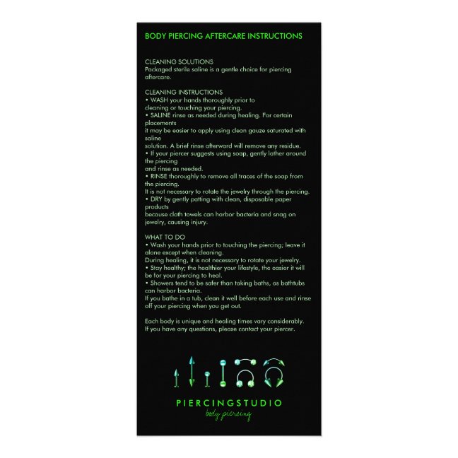 Aftercare Instructions Jewelry Body Piercing Rack Card