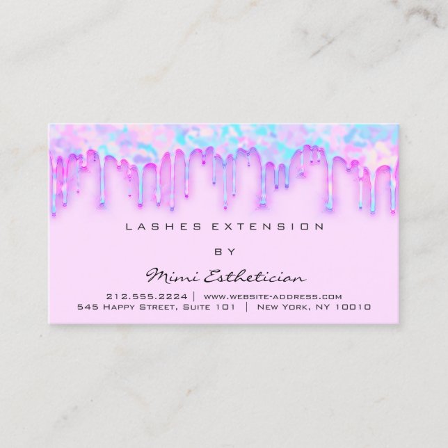 Aftercare Instructions Lash Blue Drips Holograph Business Card (Front)