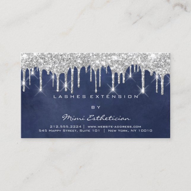 Aftercare Instructions Lash Blue Navy Gray Drips  Business Card (Front)