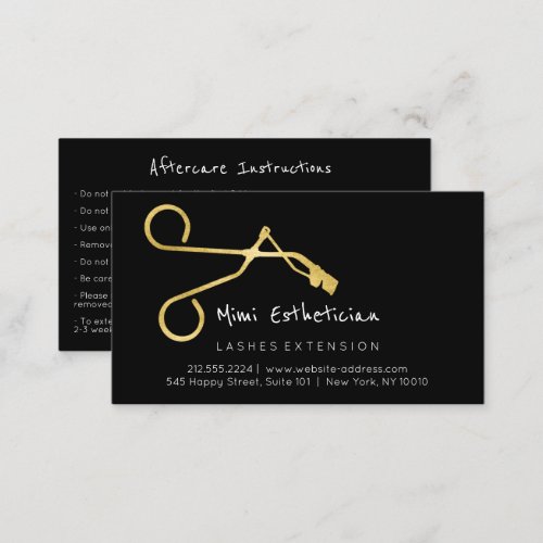 Aftercare Instructions Lash Curve Gold Black Business Card