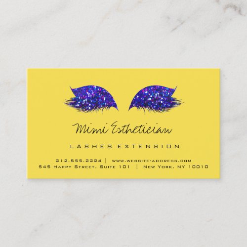 Aftercare Instructions Lash Extension Blue Yellow Business Card