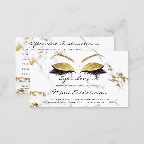 Aftercare Instructions Lash  Extension Gold Marble Business Card