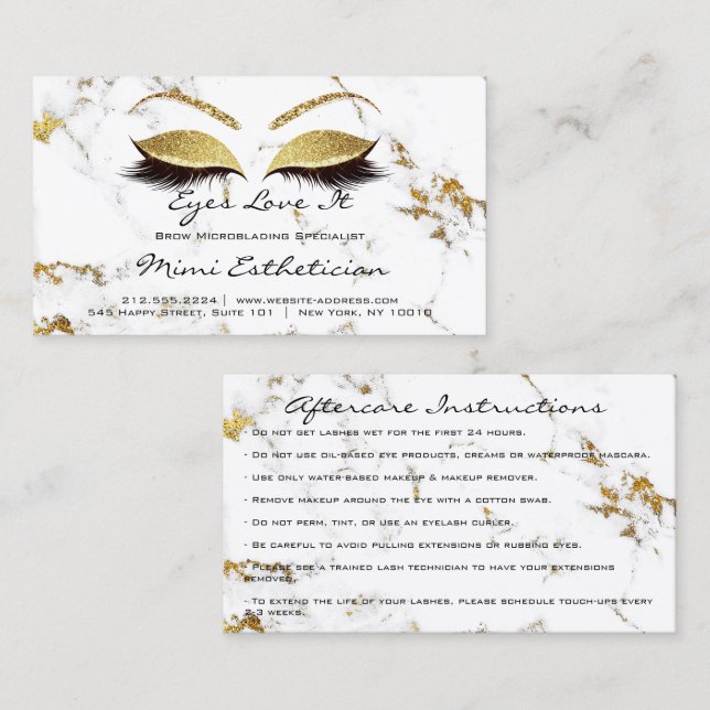 Aftercare Instructions Lash  Extension Gold Marble Business Card (Front/Back)