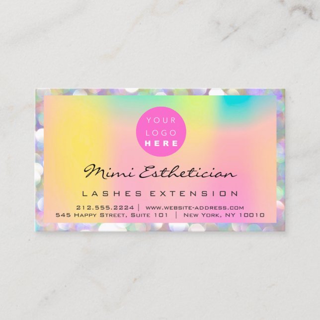 Aftercare Instructions Lash Pink Holograph Logo Business Card (Front)