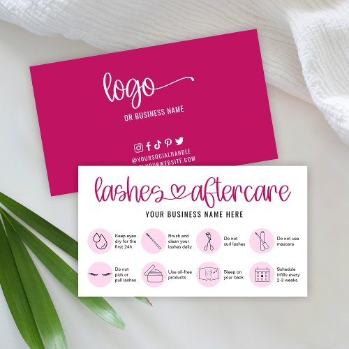 Aftercare Instructions Lash Pink Script Logo Salon Business Card