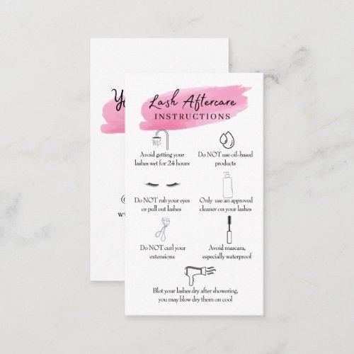 Aftercare Instructions Lash Pink Watercolor Business Card