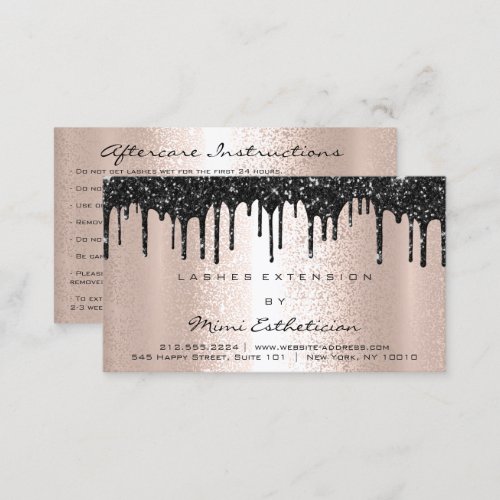 Aftercare Instructions Lash Rose Black Glitter Business Card