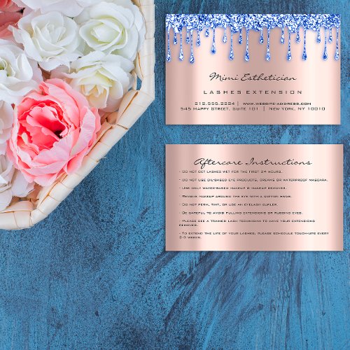 Aftercare Instructions Lash Rose Drip Makeup Blue Business Card