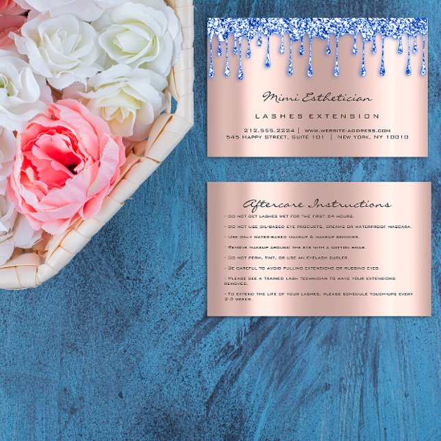 Aftercare Instructions Lash Rose Drip Makeup Blue Business Card (Aftercare Instructions Lash Rose Drip Makeup Blue Business Card)