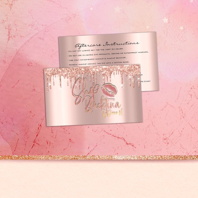 Aftercare Instructions Lash Rose  Drips Logo Lips Business Card (Aftercare Instructions Lash Rose Drips Logo Lips Business Card)