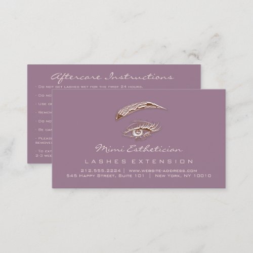 Aftercare Instructions Lash Rose  Eye Logo Purple Business Card