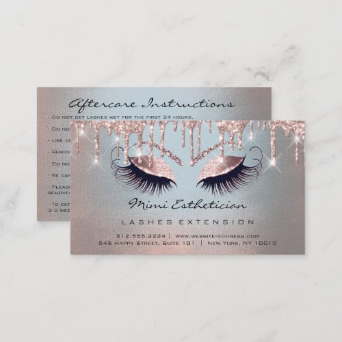 Aftercare Instructions Lash Rose Eyes Smoky Blue Business Card