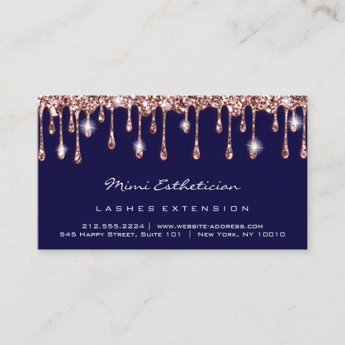 Aftercare Instructions Lash Rose Glitter Drip Navy Business Card