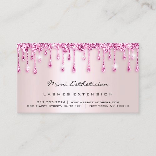 Aftercare Instructions Lash Rose Glitter Drip Pink Business Card