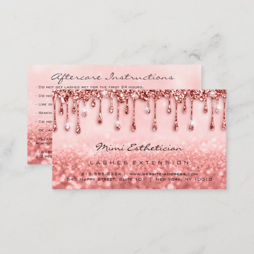 Aftercare Instructions Lash Rose Glitter DripBlush Business Card