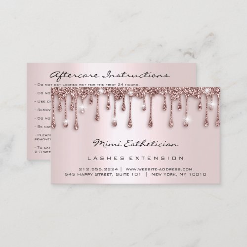 Aftercare Instructions Lash Rose Glitter Drips  Business Card