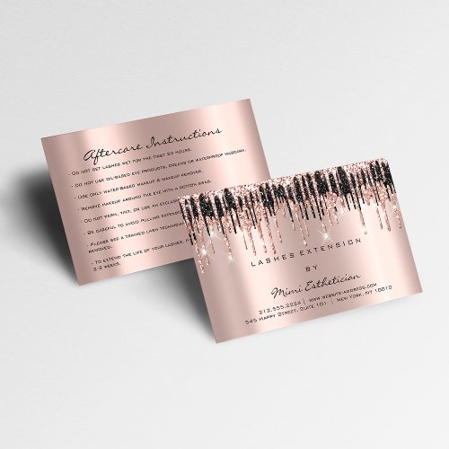Aftercare Instructions Lash Rose Gold Drips Black Business Card