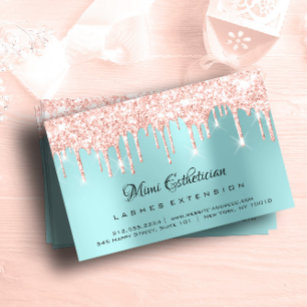 Aftercare Instructions Lash Rose Gold Drips Blue Business Card