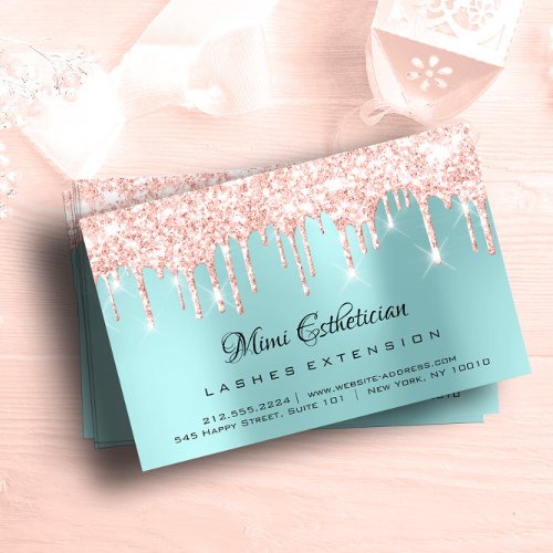 Aftercare Instructions Lash Rose Gold Drips Blue Business Card