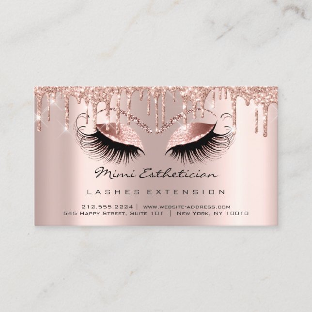 Aftercare Instructions Lash Rose Gold Drips Eyes Business Card (Front)