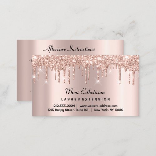 Aftercare Instructions Lash Rose Gold Drips Glitte Business Card