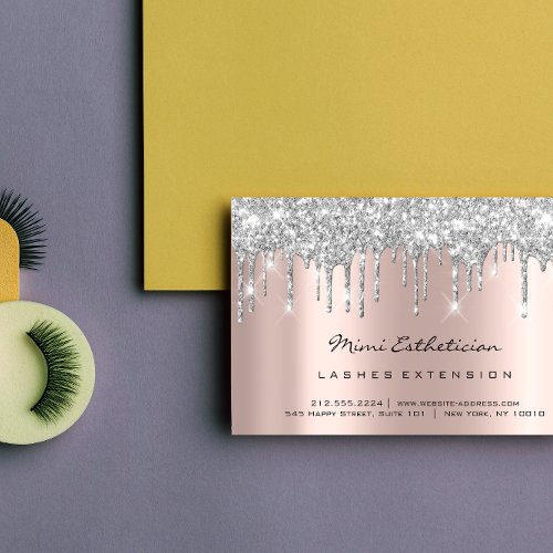 Aftercare Instructions Lash Rose Gold Drips Gray Business Card