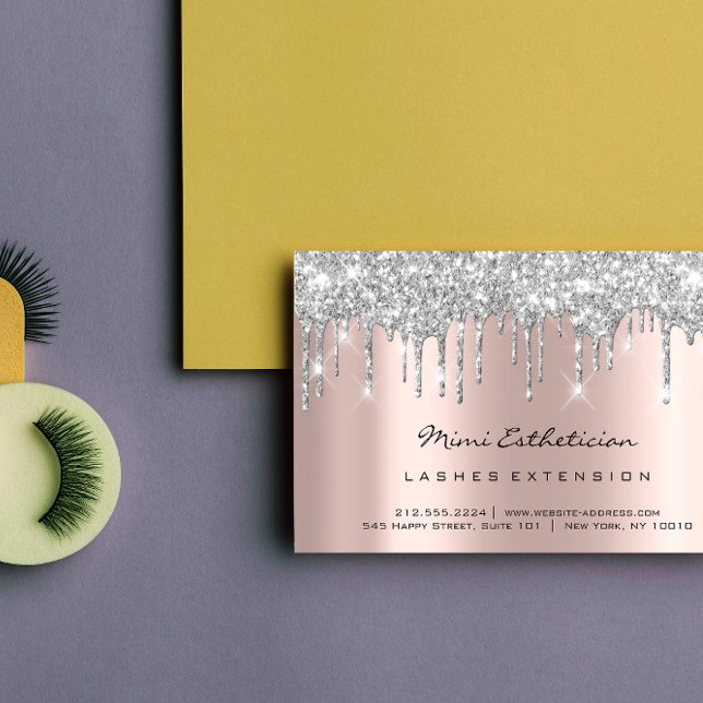 Aftercare Instructions Lash Rose Gold Drips Gray Business Card (Aftercare Instructions Lash Rose Gold Drips Gray Business Card)