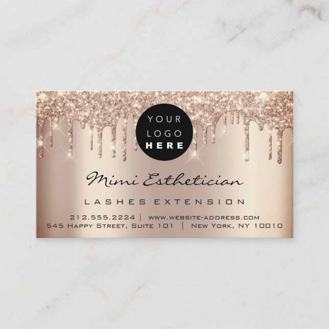 Aftercare Instructions Lash Rose Gold Drips Logo Business Card (Front)