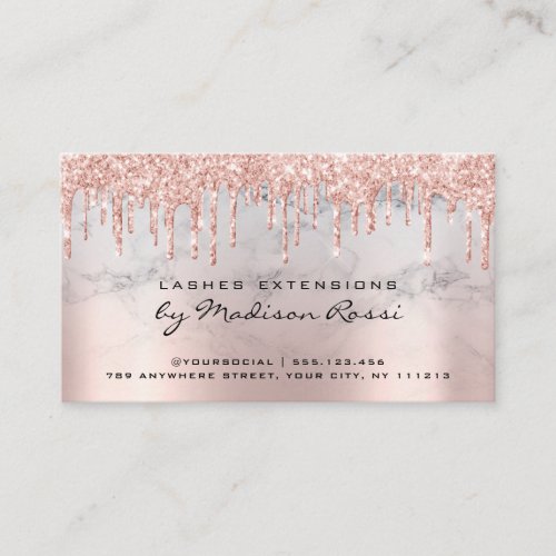 Aftercare Instructions Lash Rose Gold Drips Marble Business Card