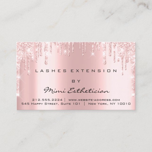 Aftercare Instructions Lash Rose Gold Drips Pink Business Card (Front)